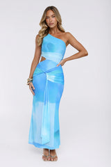 Fizzy Honey One Shoulder Mesh Maxi Dress Blue