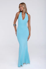 The Editorial Wardrobe Halter Maxi Dress Blue