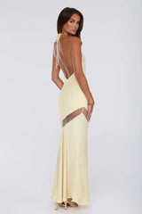 Glam Starlet Halter Satin Maxi Dress Lemon