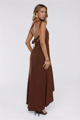 Rule Breaker One Shoulder Midi Dress Brown