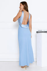 Refined Seascape Satin Maxi Dress Blue