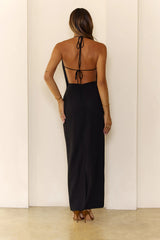 Don't Gatekeep Halter Maxi Dress Black