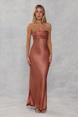 The Seraphina Strapless Satin Maxi Dress Bronze