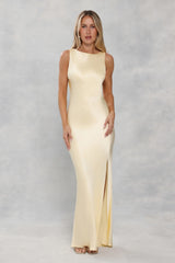 The Blaire Backless Satin Maxi Dress Yellow