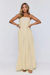 Moonlit Sea Pleated Strapless Maxi Dress Lemon