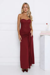 Signature Nights Embellished Strapless Maxi Dress Red