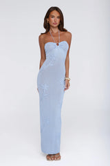 Little Miss Flirt Knit Halter Maxi Dress Blue
