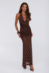 Hot Right Now Polka Dot Maxi Dress Brown