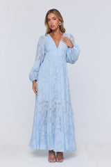 Glow Blossom Long Sleeve Maxi Dress Blue