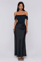Evening Muse Off Shoulder Mesh Maxi Dress Black