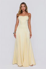 Moment Of Class Strapless Satin Maxi Dress Lemon