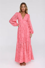 Glow Blossom Long Sleeve Maxi Dress Coral