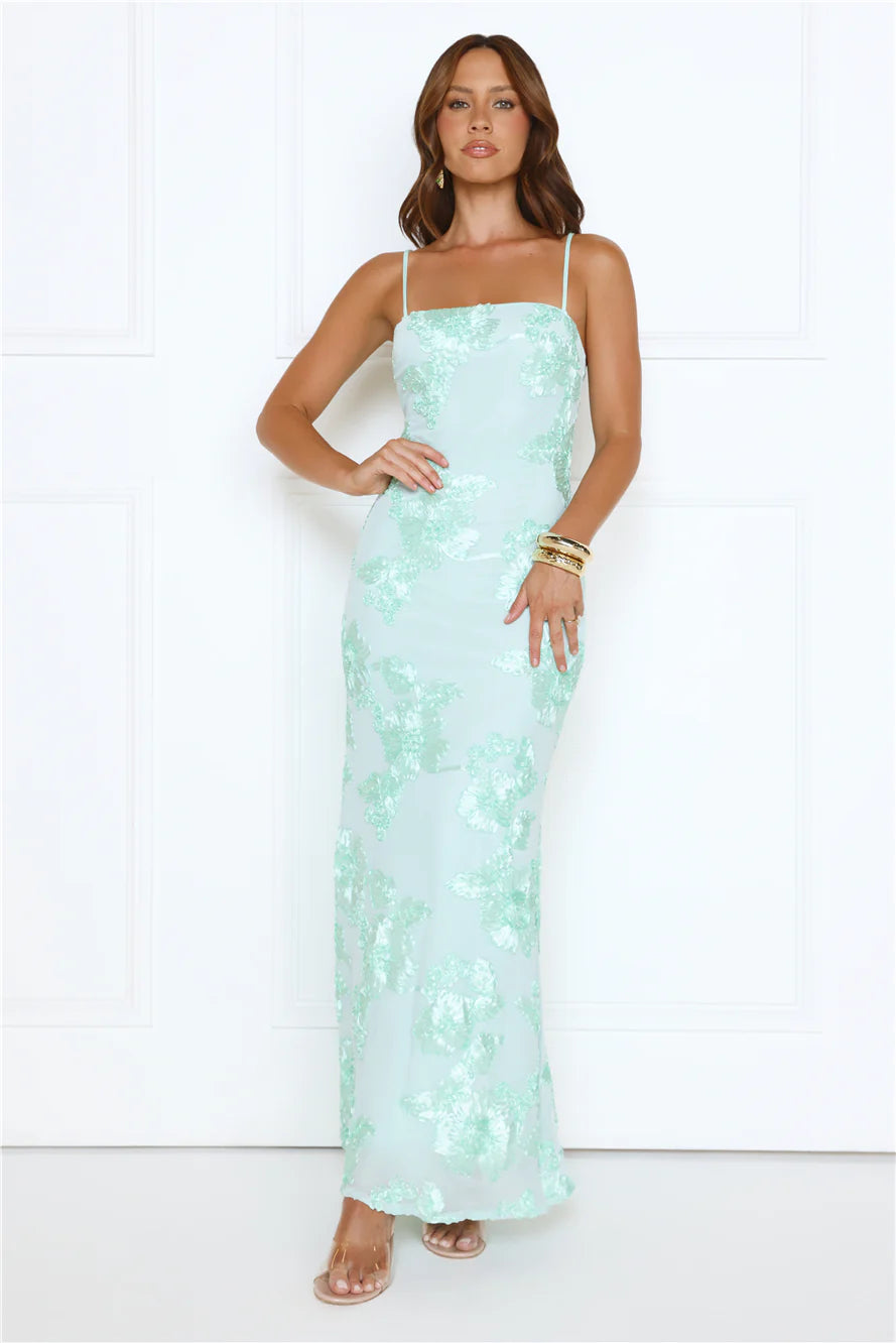 Glimmers Of Gold Mesh Maxi Dress Mint