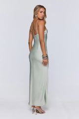 Your Own Masterpiece Satin Maxi Dress Sage
