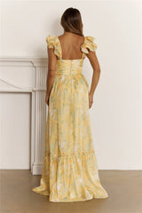 Shimmering Floral Tiered Maxi Dress Yellow
