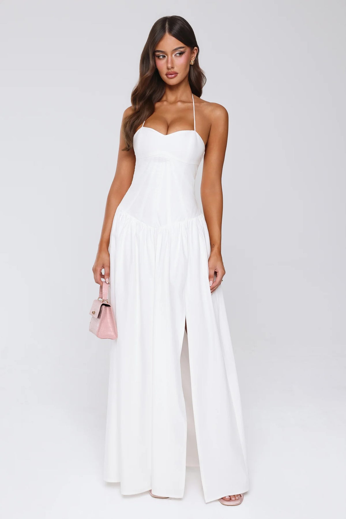 Country Lane Halter Maxi Dress White