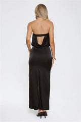 It’s Giving Everything Satin Strapless Maxi Dress Black