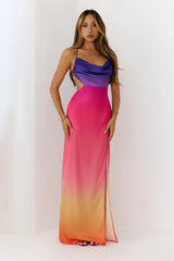 Sunset Glaze Ombré Cowl Neck Maxi Dress Multi