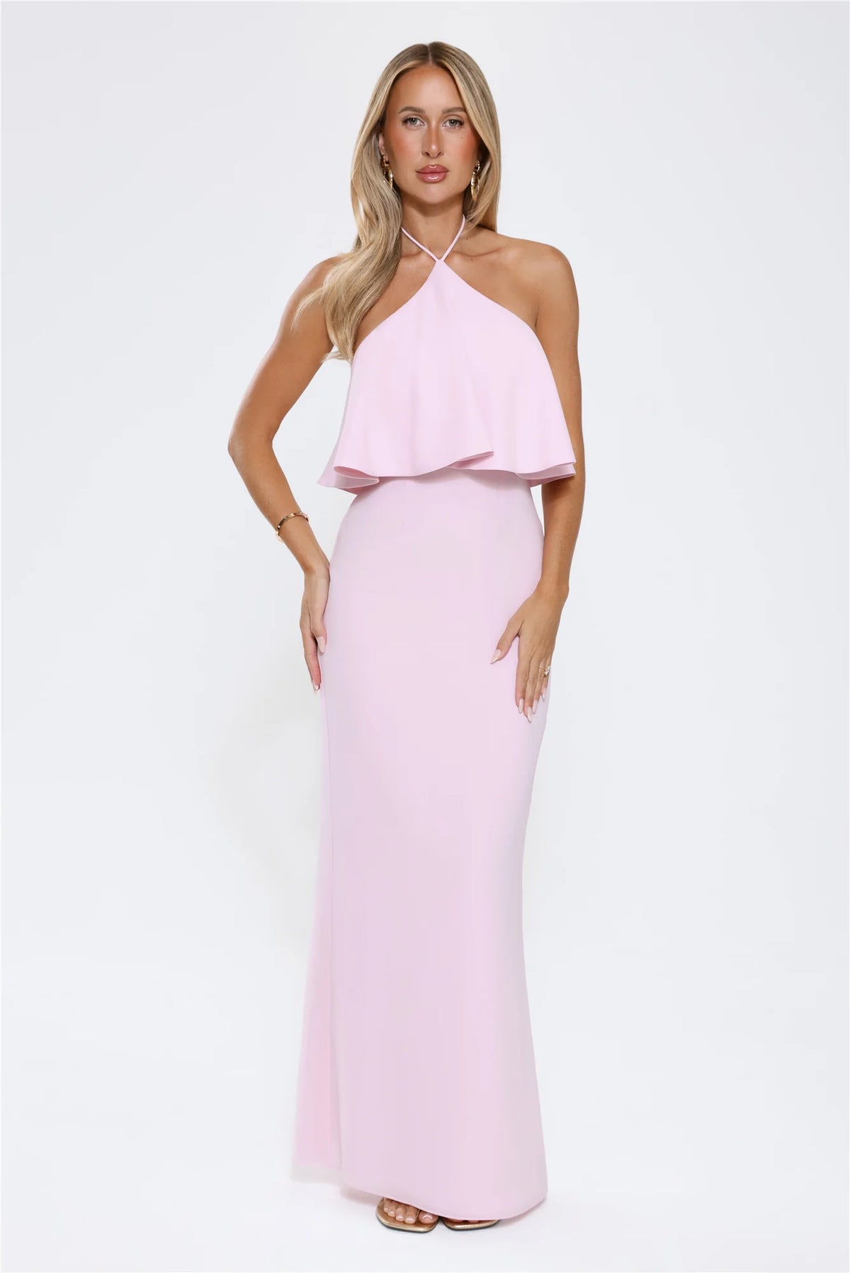 Silken Radiance Halter Maxi Dress Pink