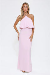 Silken Radiance Halter Maxi Dress Pink