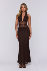 Just A Crush Halter Maxi Dress Brown