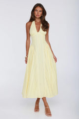 Petal Whimsy Halter Maxi Dress Lemon