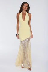 Light Hours Halter Sequin Maxi Dress Lemon