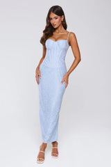 Fashionably Sleek Corset Maxi Dress Blue