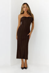 Girl Of Sultry Diamante Strapless Midi Dress Brown