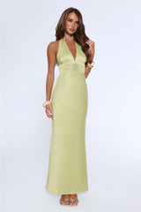 The Evening Standard Halter Satin Maxi Dress Green