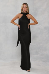 The Vivia Halter Satin Maxi Dress Black