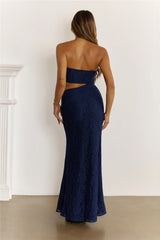 Dusky Luxe Lace Strapless Maxi Dress Navy