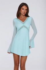 Flash Flair Long Sleeve Mini Dress Aqua