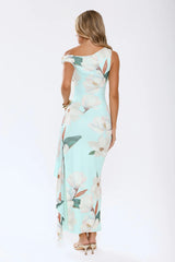 Ocean Bloom One Shoulder Mesh Maxi Dress Mint