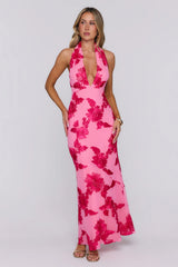 Electric Darling Mesh Halter Maxi Dress Pink