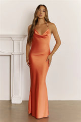 Sunkissed Glow Satin Beaded Strap Maxi Dress Orange
