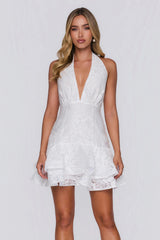 Shimmer Chase Halter Mini Dress White