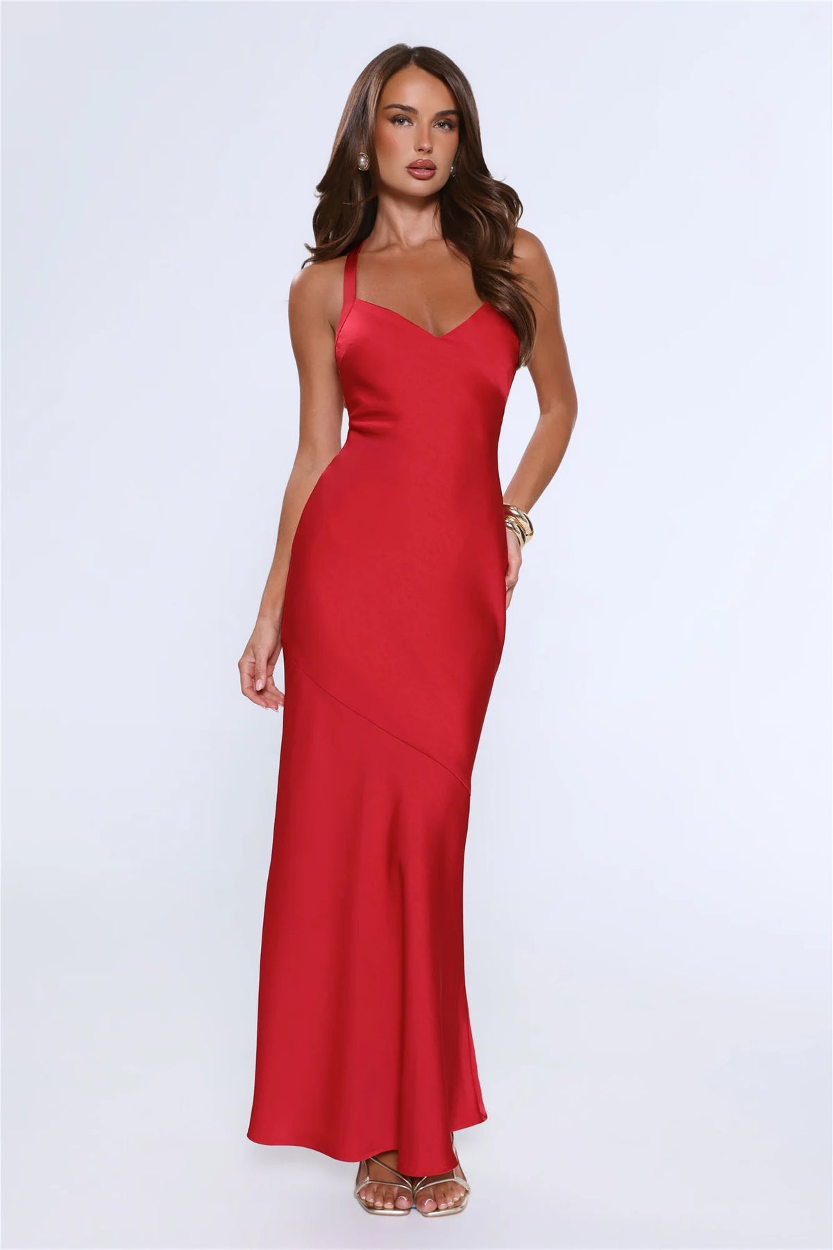 Spotlight Energy Satin Maxi Dress Red