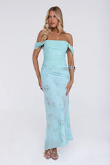Pretty Glow Up Off Shoulder Maxi Dress Blue