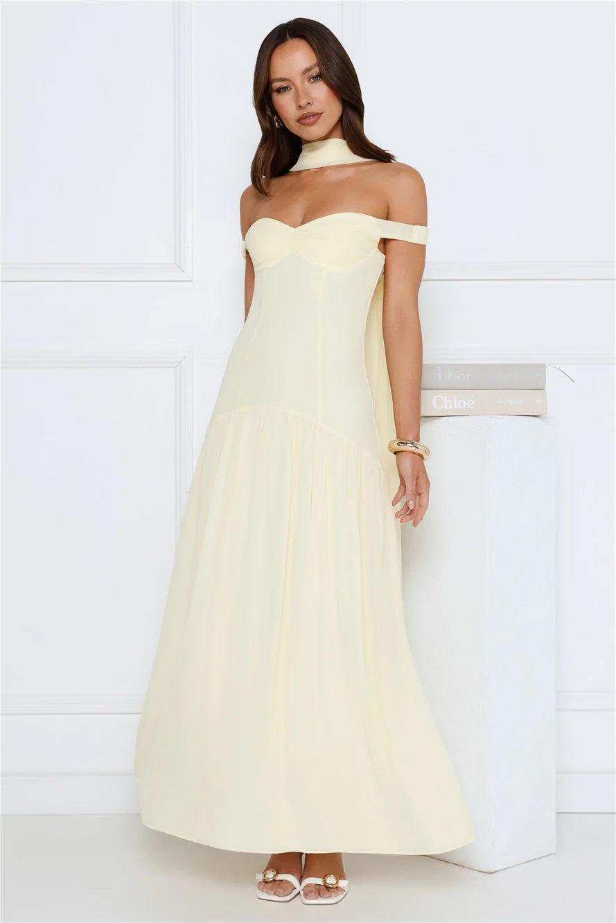 The Style Spotlight Off Shoulder Maxi Dress Yellow
