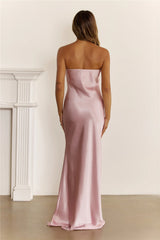 Stardom Moment Satin Strapless Maxi Dress Pink