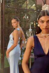 The Flora Satin Maxi Dress Light Blue