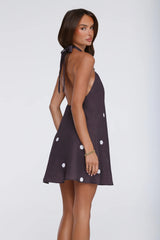 Starry Muse Polka Dot Halter Mini Dress Brown