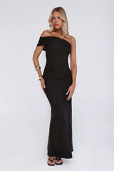 Wild Whimsy One Shoulder Mesh Maxi Dress Black
