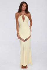Glam Starlet Halter Satin Maxi Dress Lemon