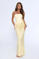 Dressed To Dazzle Strapless Satin Maxi Dress Yellow