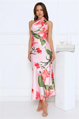 Romance In Bloom Satin Maxi Dress Pink