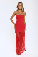 Polished Piece Strapless Lace Maxi Dress Red