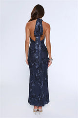 Lime Light Mesh Halter Maxi Dress Navy