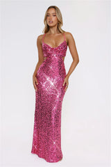 Peak Brilliance Sequin Maxi Dress Hot Pink